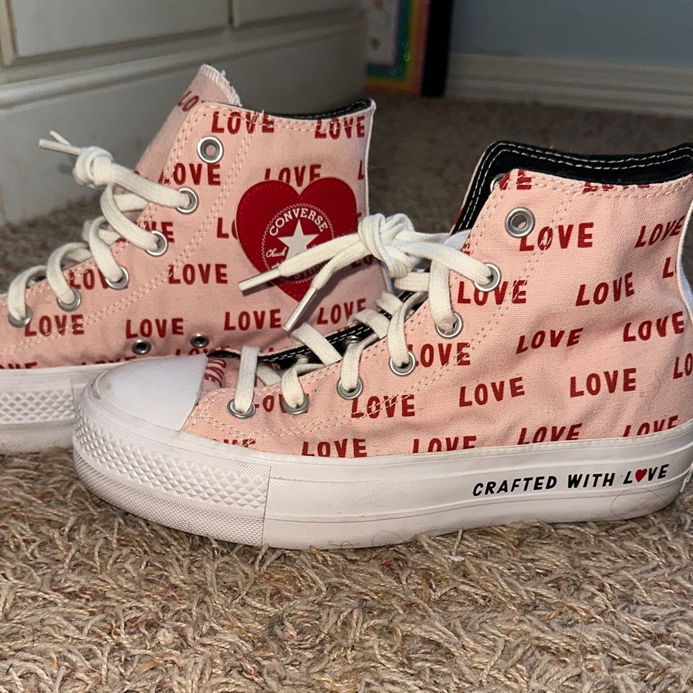 Converse Pink High-Tops with Red Love Design